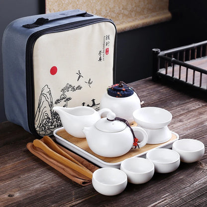 Portable Ceramic Teaware Set Chinese Kung Fu Teaset Teapot Traveller Teaware with Bag Teaset Gaiwan Tea Cups of Tea Ceremony