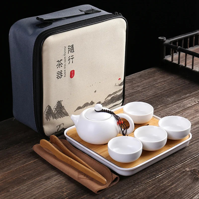 Portable Ceramic Teaware Set Chinese Kung Fu Teaset Teapot Traveller Teaware with Bag Teaset Gaiwan Tea Cups of Tea Ceremony