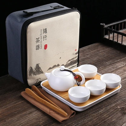 Portable Ceramic Teaware Set Chinese Kung Fu Teaset Teapot Traveller Teaware with Bag Teaset Gaiwan Tea Cups of Tea Ceremony
