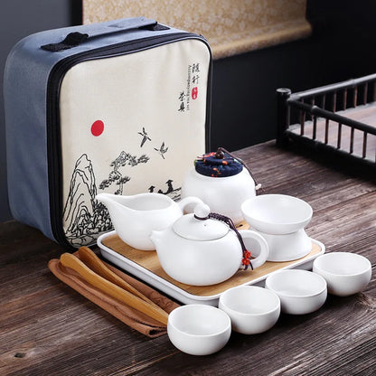 Portable Ceramic Teaware Set Chinese Kung Fu Teaset Teapot Traveller Teaware with Bag Teaset Gaiwan Tea Cups of Tea Ceremony