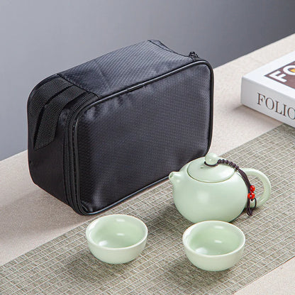 Portable Ceramic Xi Shi Pot Travel Kung Fu Tea Pot Real Estate Companion Gift Box Chinese Cup Set of 6 Celadon Tray Clay Caddy
