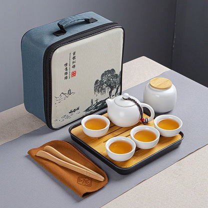 Portable Ceramic Xi Shi Pot Travel Kung Fu Tea Pot Real Estate Companion Gift Box Chinese Cup Set of 6 Celadon Tray Clay Caddy