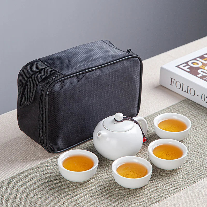 Portable Ceramic Xi Shi Pot Travel Kung Fu Tea Pot Real Estate Companion Gift Box Chinese Cup Set of 6 Celadon Tray Clay Caddy