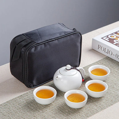 Portable Ceramic Xi Shi Pot Travel Kung Fu Tea Pot Real Estate Companion Gift Box Chinese Cup Set of 6 Celadon Tray Clay Caddy