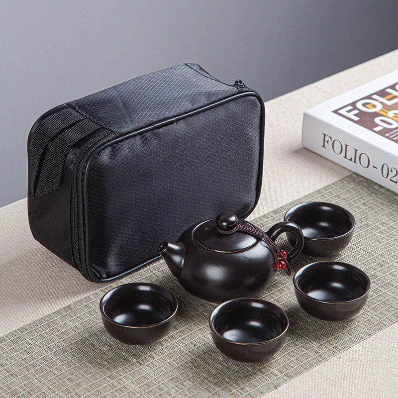 Portable Ceramic Xi Shi Pot Travel Kung Fu Tea Pot Real Estate Companion Gift Box Chinese Cup Set of 6 Celadon Tray Clay Caddy