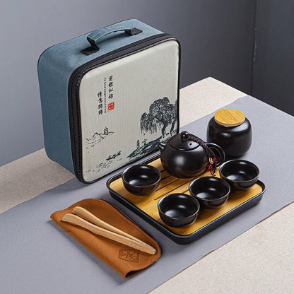 Portable Ceramic Xi Shi Pot Travel Kung Fu Tea Pot Real Estate Companion Gift Box Chinese Cup Set of 6 Celadon Tray Clay Caddy