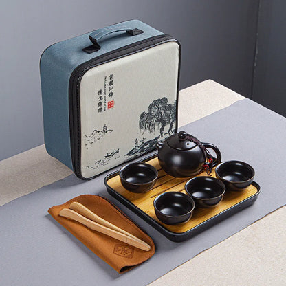 Portable Ceramic Xi Shi Pot Travel Kung Fu Tea Pot Real Estate Companion Gift Box Chinese Cup Set of 6 Celadon Tray Clay Caddy