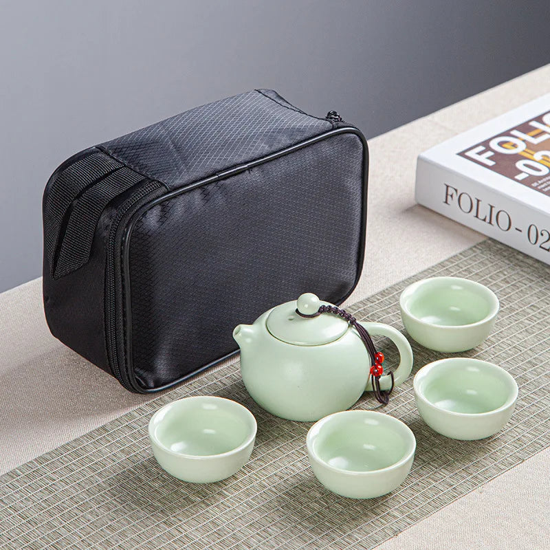 Portable Ceramic Xi Shi Pot Travel Kung Fu Tea Pot Real Estate Companion Gift Box Chinese Cup Set of 6 Celadon Tray Clay Caddy