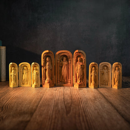 Portable Church Mini Christian Altar, Hand Carved, Religious Objects, Jesus Christ, Joseph, Virgin Mary Statue