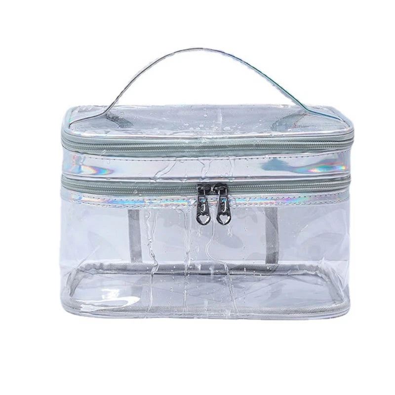 Portable Clear Makeup Bag 2 Layers Zipper Cosmetics Bags Transparent Travel Storage Pouch PVC Toiletry Organizers with Handle f