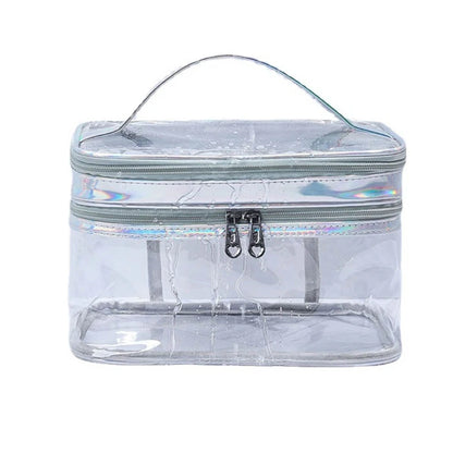 Portable Clear Makeup Bag 2 Layers Zipper Cosmetics Bags Transparent Travel Storage Pouch PVC Toiletry Organizers with Handle f