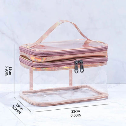 Portable Clear Makeup Bag 2 Layers Zipper Cosmetics Bags Transparent Travel Storage Pouch PVC Toiletry Organizers with Handle f