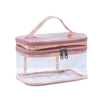 Portable Clear Makeup Bag 2 Layers Zipper Cosmetics Bags Transparent Travel Storage Pouch PVC Toiletry Organizers with Handle f
