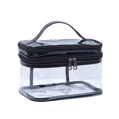 Portable Clear Makeup Bag 2 Layers Zipper Cosmetics Bags Transparent Travel Storage Pouch PVC Toiletry Organizers with Handle f