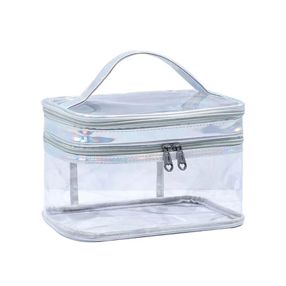 Portable Clear Makeup Bag 2 Layers Zipper Cosmetics Bags Transparent Travel Storage Pouch PVC Toiletry Organizers with Handle f