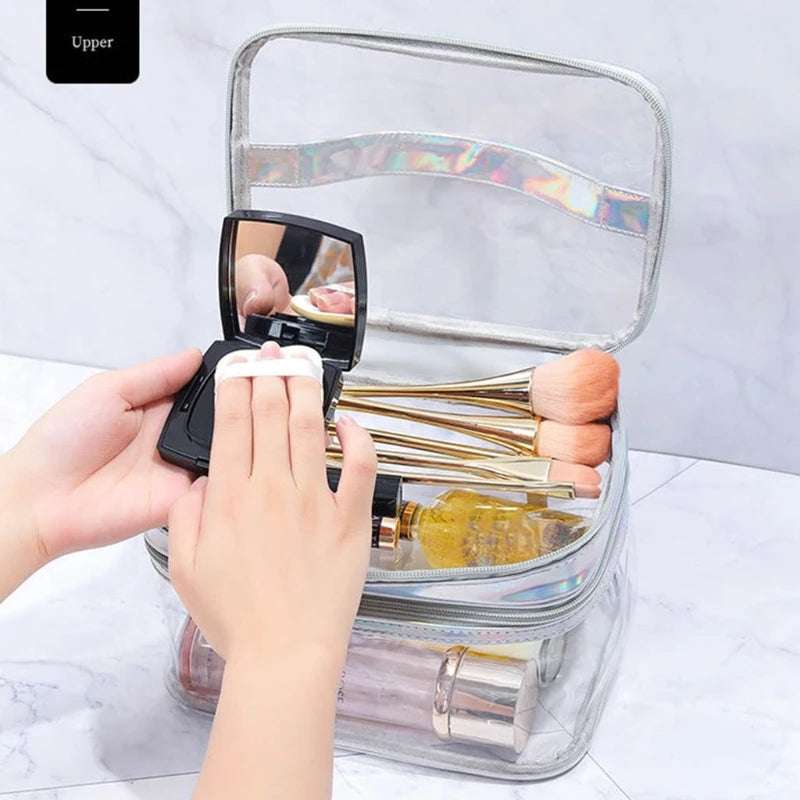 Portable Clear Makeup Bag 2 Layers Zipper Cosmetics Bags Transparent Travel Storage Pouch PVC Toiletry Organizers with Handle f