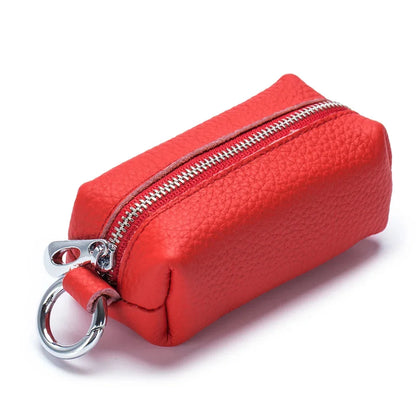 Portable Genuine Leather Car Holder Purse Zipper Coin Organizer chain Wallet Women Men Mini Key Cover Change Bag