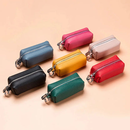 Portable Genuine Leather Car Holder Purse Zipper Coin Organizer chain Wallet Women Men Mini Key Cover Change Bag