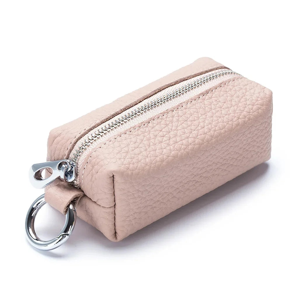 Portable Genuine Leather Car Holder Purse Zipper Coin Organizer chain Wallet Women Men Mini Key Cover Change Bag
