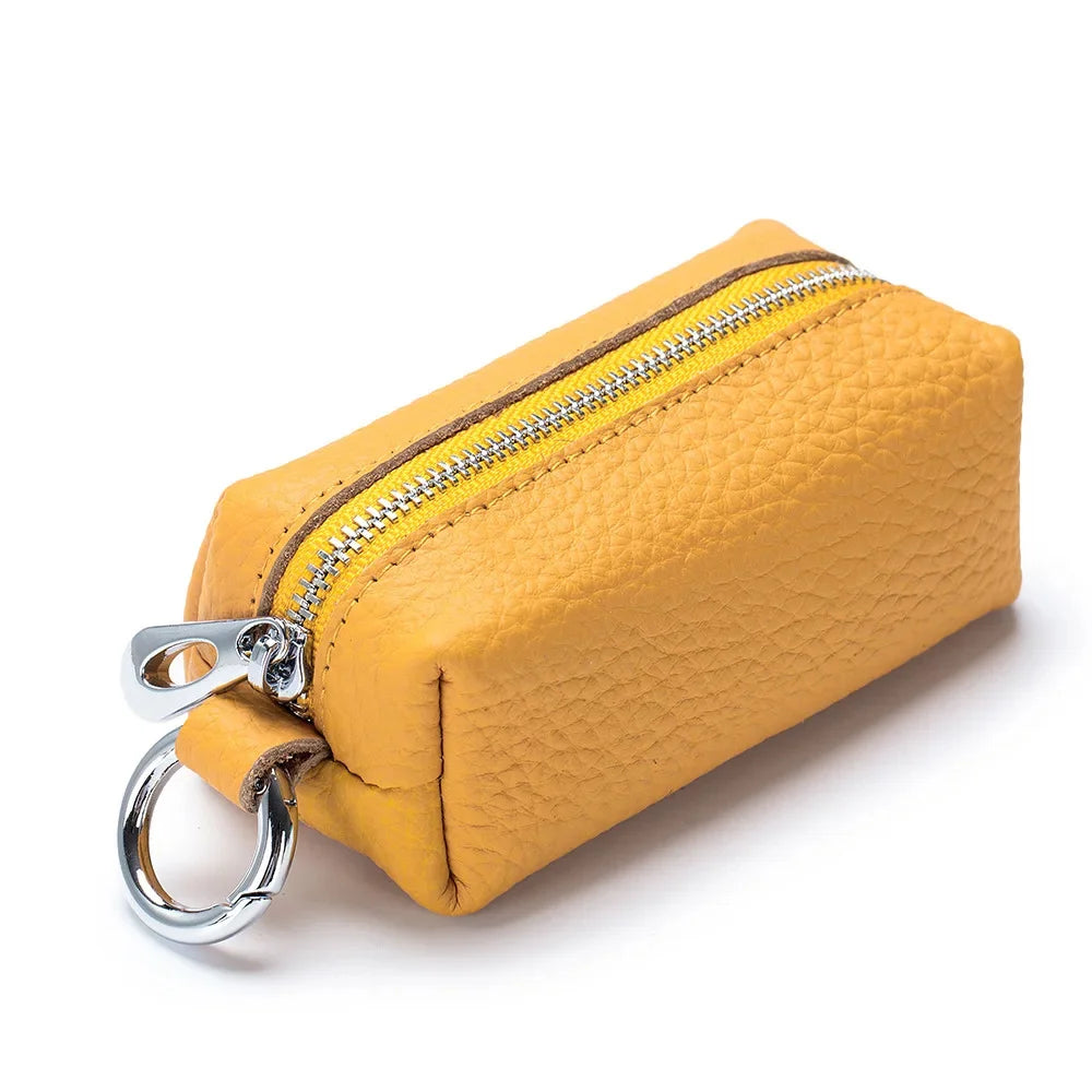 Portable Genuine Leather Car Holder Purse Zipper Coin Organizer chain Wallet Women Men Mini Key Cover Change Bag