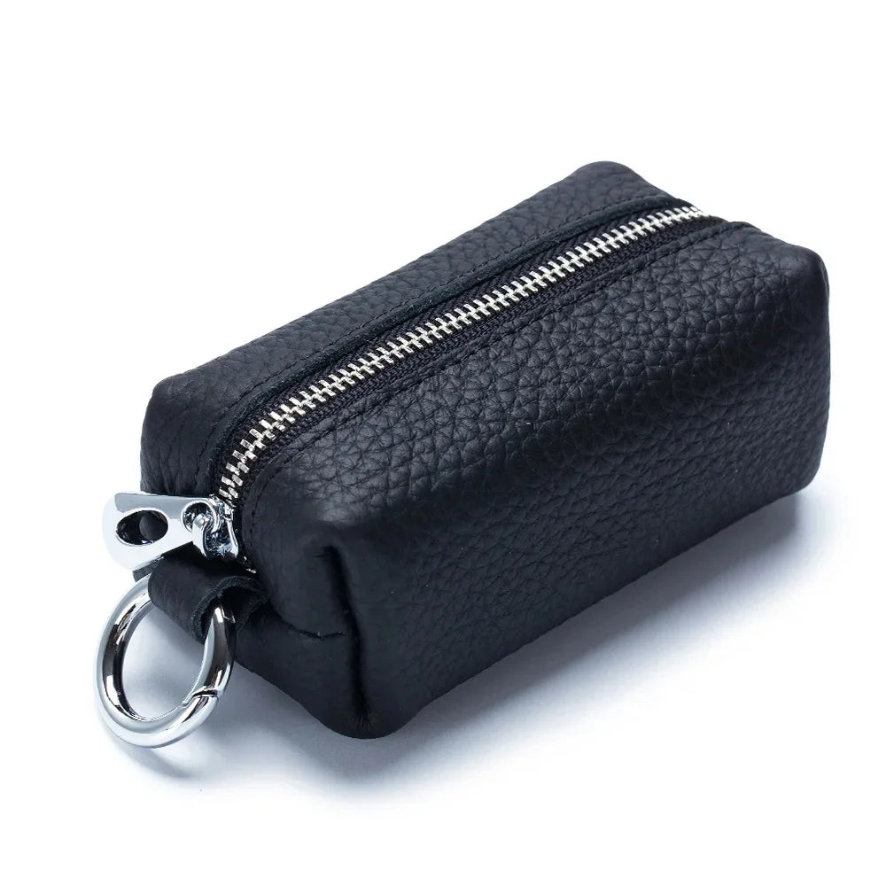 Portable Genuine Leather Car Holder Purse Zipper Coin Organizer chain Wallet Women Men Mini Key Cover Change Bag