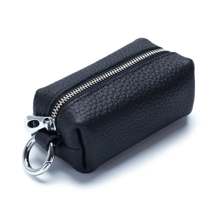 Portable Genuine Leather Car Holder Purse Zipper Coin Organizer chain Wallet Women Men Mini Key Cover Change Bag