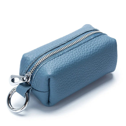 Portable Genuine Leather Car Holder Purse Zipper Coin Organizer chain Wallet Women Men Mini Key Cover Change Bag