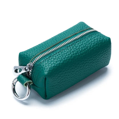 Portable Genuine Leather Car Holder Purse Zipper Coin Organizer chain Wallet Women Men Mini Key Cover Change Bag