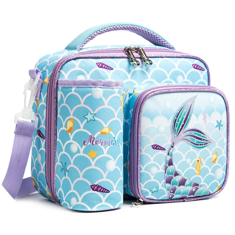 Portable Insulated Lunch Bag for Girls Kids Unicorn Pattern School Lunch Bag with Water Bottle Pocket