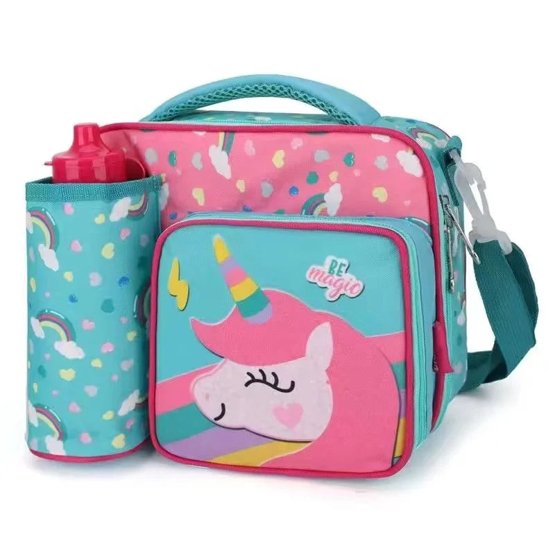 Portable Insulated Lunch Bag for Girls Kids Unicorn Pattern School Lunch Bag with Water Bottle Pocket