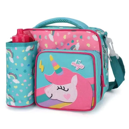 Portable Insulated Lunch Bag for Girls Kids Unicorn Pattern School Lunch Bag with Water Bottle Pocket