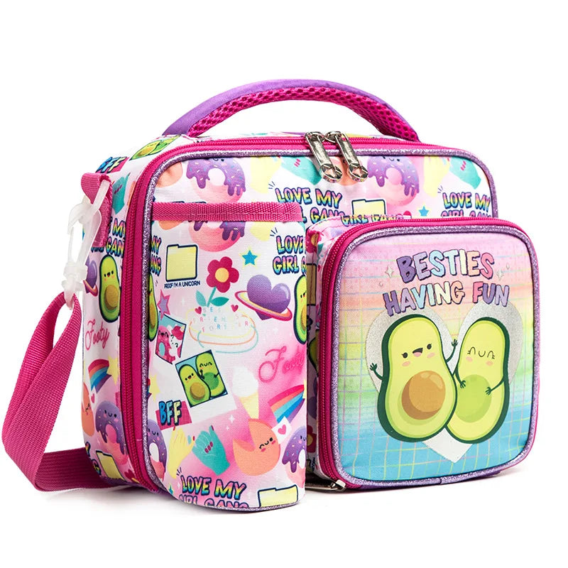 Portable Insulated Lunch Bag for Girls Kids Unicorn Pattern School Lunch Bag with Water Bottle Pocket
