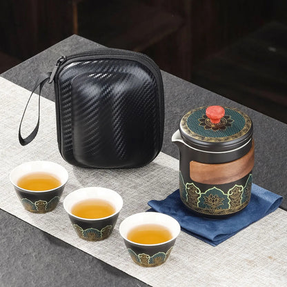 Portable Outdoor Kung Fu Tea Set Green Tea Pots and Cups Set Teacups Coffee Teapot Teeware Teware Coffeeware Teaware Gaiwan Cup