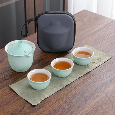 Portable Outdoor Kung Fu Tea Set Green Tea Pots and Cups Set Teacups Coffee Teapot Teeware Teware Coffeeware Teaware Gaiwan Cup
