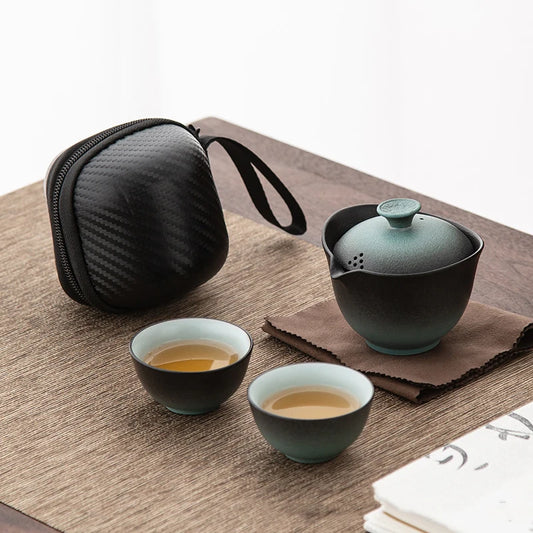 Portable Outdoor Travel Tea Set  Ceramic Porcelain Kung Fu Teaset Teaware Gaiwan Anti-scalding 1 Pot 2 Cups Teapot Infuser Tea