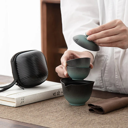 Portable Outdoor Travel Tea Set  Ceramic Porcelain Kung Fu Teaset Teaware Gaiwan Anti-scalding 1 Pot 2 Cups Teapot Infuser Tea