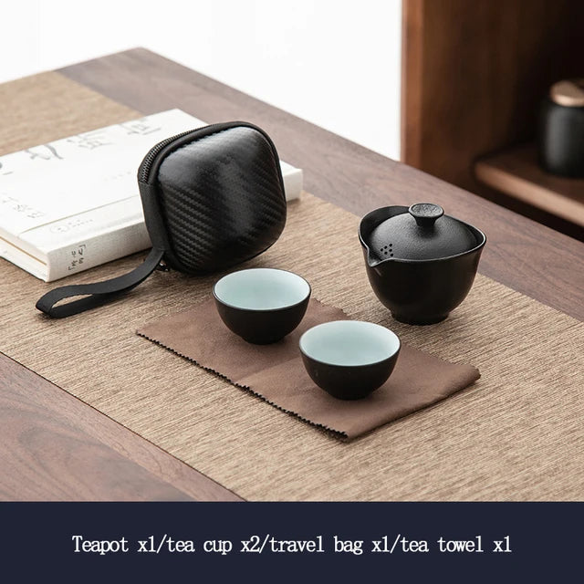 Portable Outdoor Travel Tea Set  Ceramic Porcelain Kung Fu Teaset Teaware Gaiwan Anti-scalding 1 Pot 2 Cups Teapot Infuser Tea