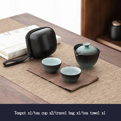Portable Outdoor Travel Tea Set  Ceramic Porcelain Kung Fu Teaset Teaware Gaiwan Anti-scalding 1 Pot 2 Cups Teapot Infuser Tea
