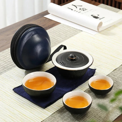 Portable Planet Quick Cup Ceramic Tea Set for One Teacup with 3 Cups Travel Tea Set with Travel Bag Teaware Gift