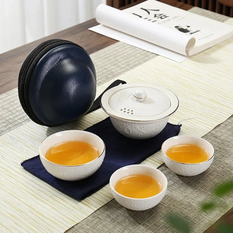 Portable Planet Quick Cup Ceramic Tea Set for One Teacup with 3 Cups Travel Tea Set with Travel Bag Teaware Gift