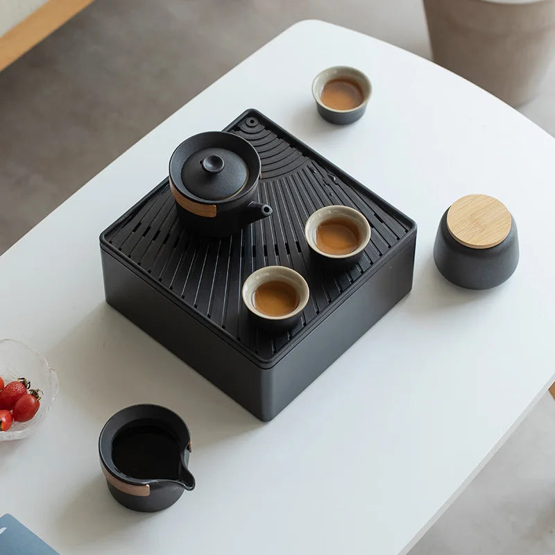 Portable Tea Set Quick Cup Outdoor Teapot Travel Small Set of Storage Box Teaware Kitchen Dining Bar Home Garden