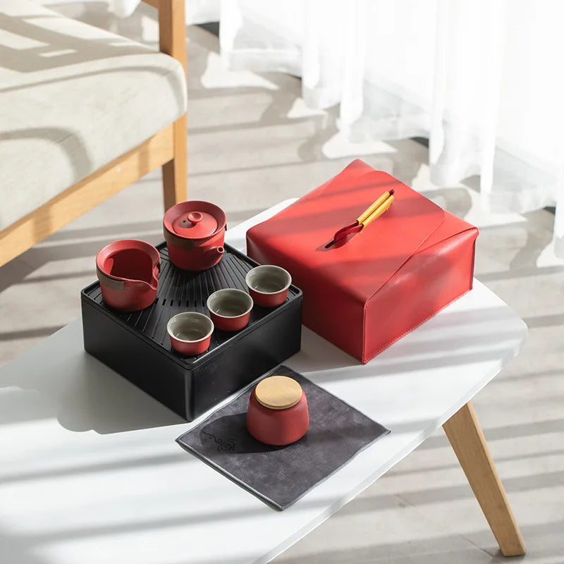 Portable Tea Set Quick Cup Outdoor Teapot Travel Small Set of Storage Box Teaware Kitchen Dining Bar Home Garden