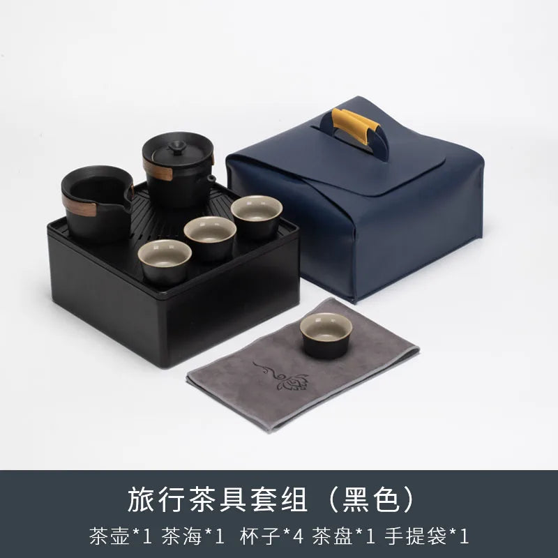 Portable Tea Set Quick Cup Outdoor Teapot Travel Small Set of Storage Box Teaware Kitchen Dining Bar Home Garden