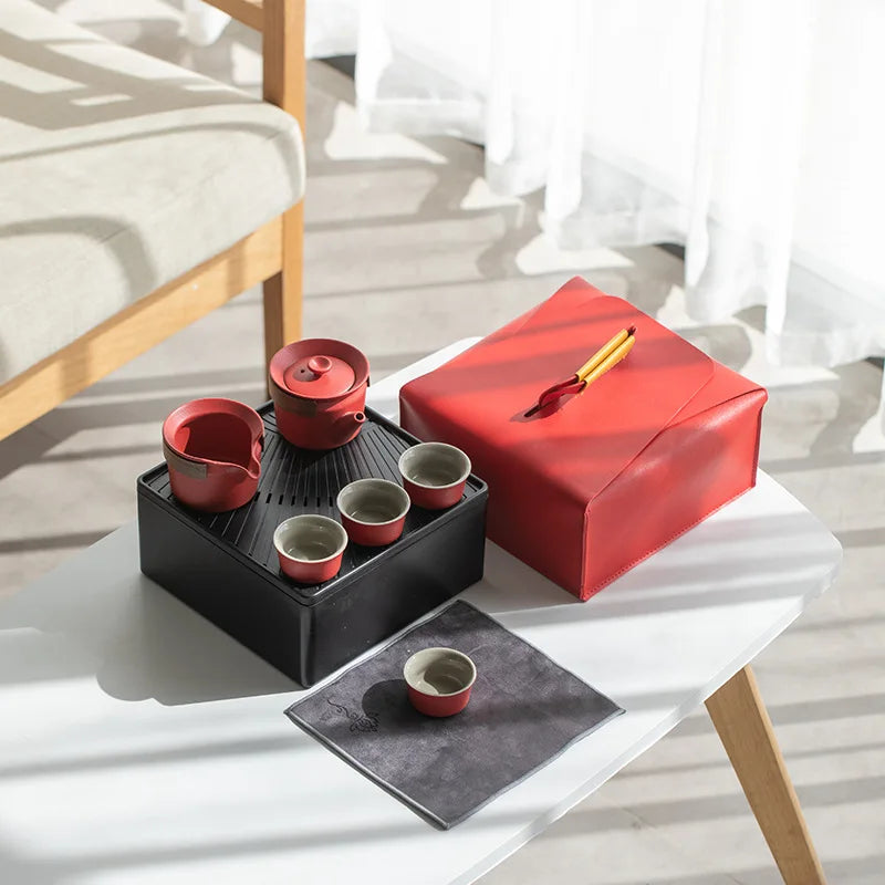 Portable Tea Set Quick Cup Outdoor Teapot Travel Small Set of Storage Box Teaware Kitchen Dining Bar Home Garden