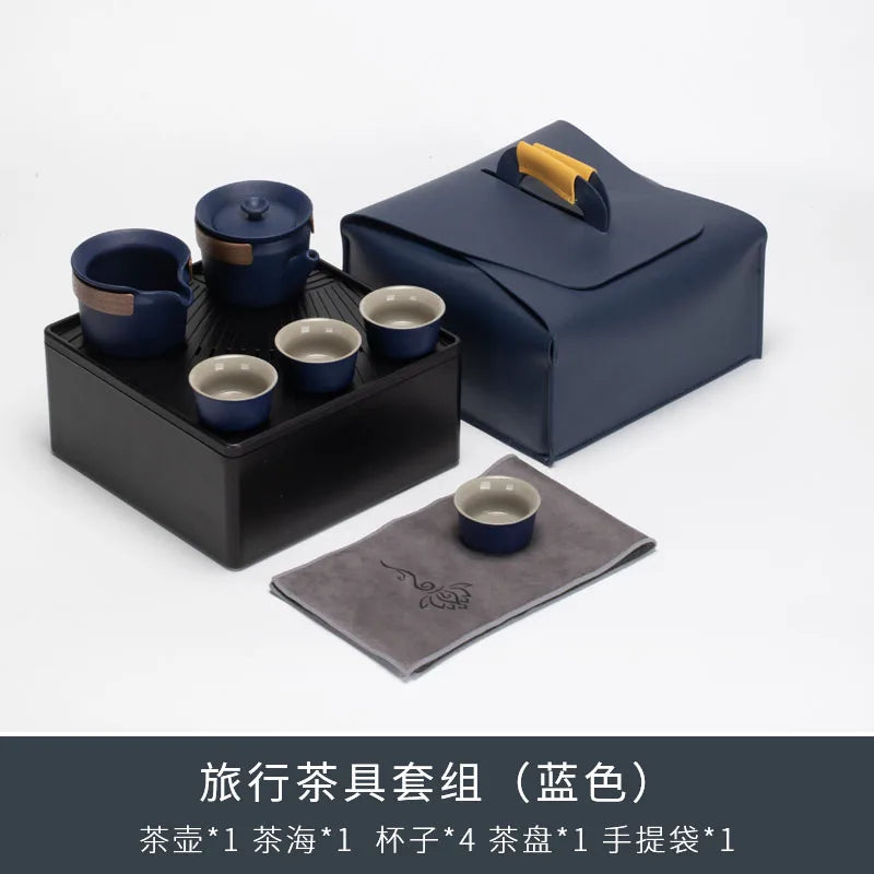 Portable Tea Set Quick Cup Outdoor Teapot Travel Small Set of Storage Box Teaware Kitchen Dining Bar Home Garden