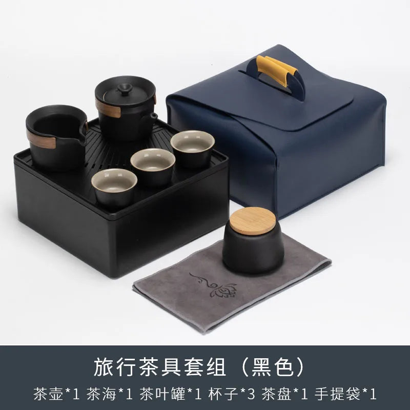 Portable Tea Set Quick Cup Outdoor Teapot Travel Small Set of Storage Box Teaware Kitchen Dining Bar Home Garden