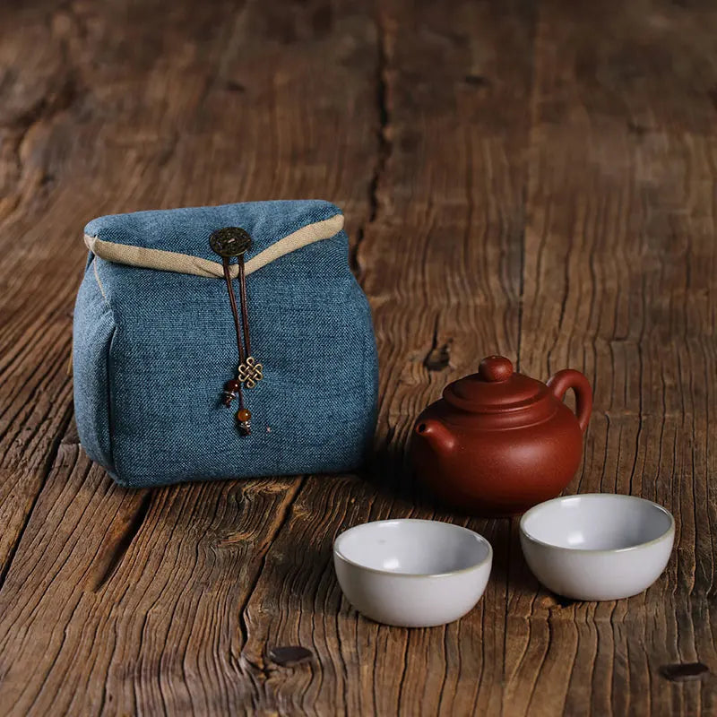 Portable Tea Storage Bag, A Pot of Two Cups Teapot, Travel Bags