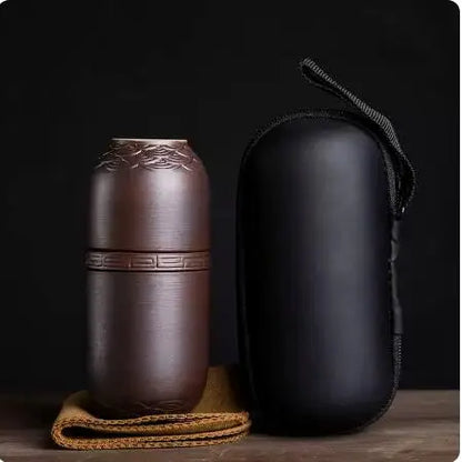Portable Teapot Set with Portable Bag, Black Pottery Fast Cup, 1 Pot 4 Cups, Travel Tea Set with Outdoor Portable Bag