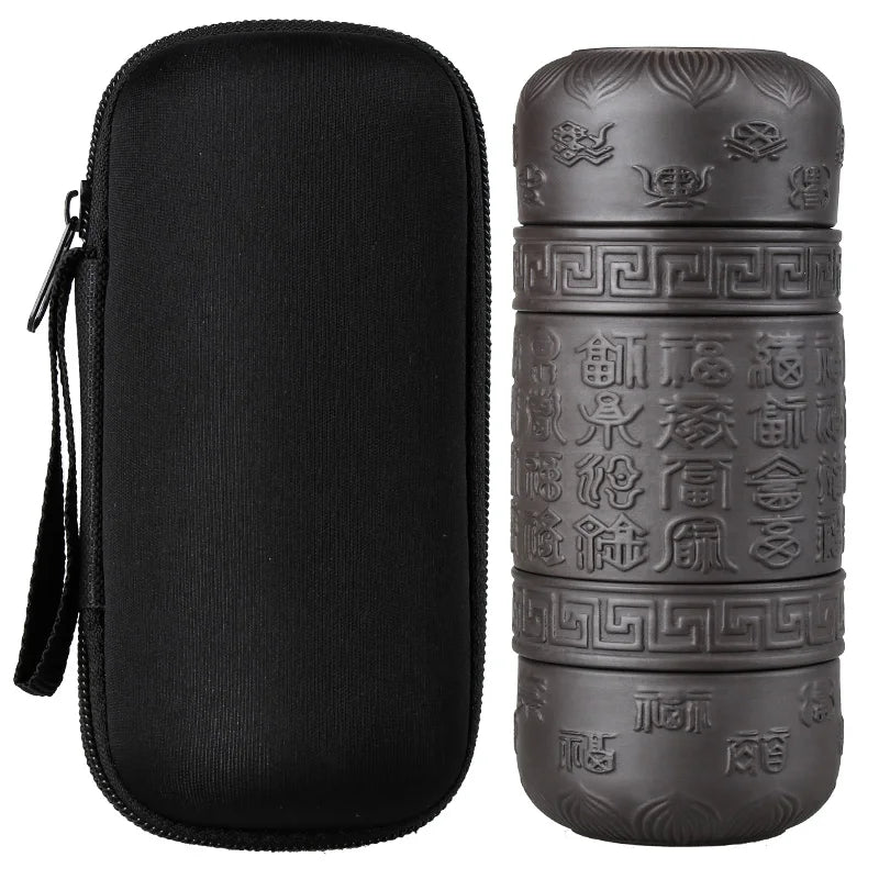Portable Teapot Set with Portable Bag, Black Pottery Fast Cup, 1 Pot 4 Cups, Travel Tea Set with Outdoor Portable Bag