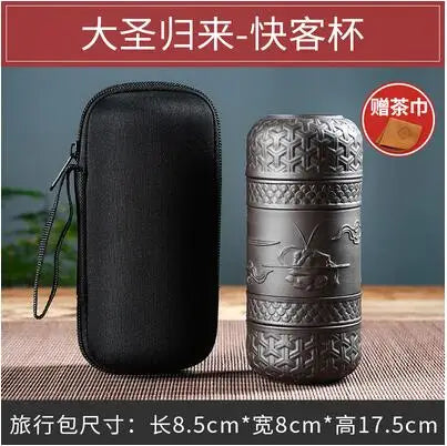 Portable Teapot Set with Portable Bag, Black Pottery Fast Cup, 1 Pot 4 Cups, Travel Tea Set with Outdoor Portable Bag